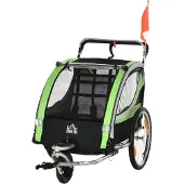 Fortuna Lai 2-in-1 Fahrradanhänger für 2 Kinder, Schiebefunktion, Regenschutz, Bremse, Grün