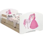 BDW Kinderbett, Doppelseitiges mit Schublade, Prinzessin mit Pferd, 140/70