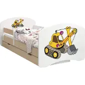 BDW Kinderbett, Doppelseitiges mit Schublade, Gelber Bagger, 160/80