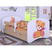 BDW Kinderbett, Doppelseitiges mit Schublade, Teddybär mit Bogen, 180/90