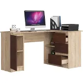 BDW , Eckschreibtisch rechts, 3 Schubladen, 4 Regale, Eiche Sonoma / Venga
