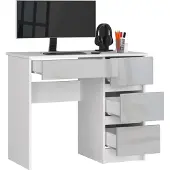 BDW Büroschreibtisch mit 4 Schubladen, Gamingtisch, Weiss / Grau Rechts Glänzend