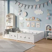 ProximaX Kinderbett 140x200 cm Weiß Massivholz mit Schutzgitter & Stern-Mond-Design