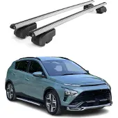 Omtec Dachquerträger für Hyundai Bayon, Baujahr 2020-2023, aus Aluminium, grau, mit ABE-Zulassung
