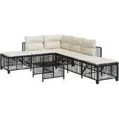 Syfax 3-tlg. Garten-Ecksofa-Set mit Kissen Schwarz Poly Rattan