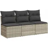Syfax Gartensofa mit Kissen 3-Sitzer Hellgrau Poly Rattan