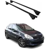 Omtec Dachgepäckträger, Querstange, für Renault Clio Grandtour, Baujahr 2005-2012, aus schwarzem Metall
