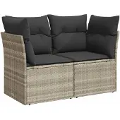 Syfax Gartensofa mit Kissen 2-Sitzer Hellgrau Poly Rattan
