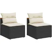Syfax Gartensofas ohne Armlehnen mit Kissen 2 Stk Schwarz Poly Rattan