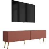 3Xeliving TV-Schrank : Ziegelrot, 140 x 52 x 32 cm, Goldene Beine