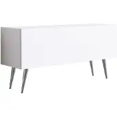 3Xeliving TV-Schrank: Mattweiß, Chrombeine, 100 x 52 x 32 cm