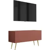 3Xeliving TV-Schrank : Ziegelrot, 100 x 52 x 32 cm, Goldene Beine