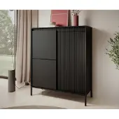 AX Living Trentinis 3T Schwarze Highboard modern 103,5 cm, geriffeltes