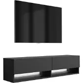 3Xeliving TV-Lowboard 140 cm Mattschwarz, LED weiß, 140 × 32 × 34 cm