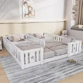 Moonbite Doppel-Kinderbett mit Gitter, Massivholz, Sternenmuster, Weiß, 2x90x200cm