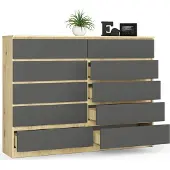 BDW Kommode, 10 Schubladen, viel Stauraum Wohnzimmer, Eiche Artisan / Graphit