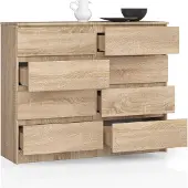 BDW , Kommode mit 8 Schubladen, 120x99x40 cm, viel Stauraum, Sonoma Eiche