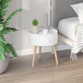 Sweiko Beistelltisch Sofatisch Couchtisch mit Schublade Wohnzimmer Holz Weiß Ф38 x H45cm