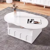 UnboxG Couchtisch, wolkenförmiger Couchtisch mit Schubladen und Staufächern.