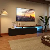 UnboxG TV-Schrank 200x39x42 cm, Schwarz Hochglanz, LED-Beleuchtung, Hohl-Top, Stauraum, TV-Board & Aufbewahrung