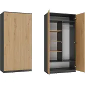 BDW Kleiderschränk 2 Türen, 6 Einlegeböden, Anthrazit/Artisan-Eiche, 180x90x50