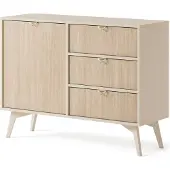 3Xeliving Kommode : Sandbeige/Skandi-Fischgrätmuster, Sandbeige Holzbeine, 106 x 80 x 38cm