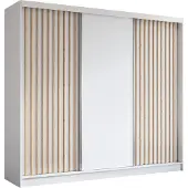 AX Living Cabinio Schwebetürenschrank Weiß – 240cm Artisan Lamellen