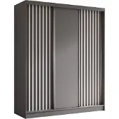 Masseno Schiebetürenschrank LAMELLO 180 cm Kleiderschrank Schlafzimmer Schrank 3-türig mit Lamellen Grau