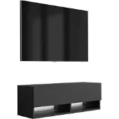 3Xeliving TV-Lowboard 100 cm Mattschwarz, LED weiß, 100 × 32 × 34 cm