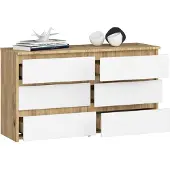 BDW , Kommode, 6 Schubladen, 100x57, Schrank, Sideboard, Eiche Artisan / Weiss