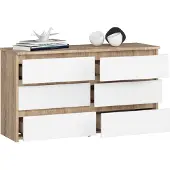 BDW , Kommode, 6 Schubladen, 100x57, Schrank, Sideboard, Eiche Sonoma / Weiss