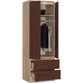 BDW , Kleiderschrank 2 Türen 2 Schubladen, 180x60x51 cm, Eiche Sonoma / Venga