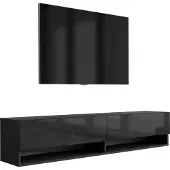 3Xeliving TV-Lowboard 170 cm Mattschwarz / Hochglanzschwarz, 170 × 32 × 34 cm