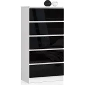 BDW Hochglanz Kommode, 5 Schubladen, Schlafzimmer, 60x121, Weiß-Schwarz