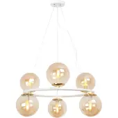 Light11 HOME Aura Weiss-Gold Hängelampe 6 Flache Honigfarbige Lampenschirme E14