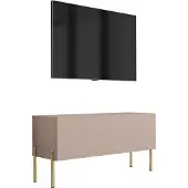 3Xeliving TV-Schrank : Karamellbraun, 100 x 52 x 32 cm, Goldene Beine