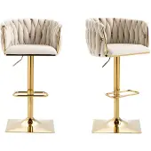 LVHOM 2er Set Barhocker 360° drehbare moderne Samt-Barstühle, goldene Stuhlbeine, Ivory