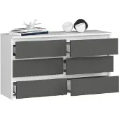BDW , Kommode, 6 Schubladen, 100x57, Schrank, Sideboard, Wiess / Grau