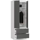 BDW , Kleiderschrank 2 Türen 2 Schubladen, 180x60x51 cm, Weiß / Grau