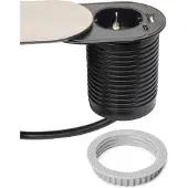 Emuca Multistecker mit Gleiter Vertikal Flat 60, Durchmesser 60mm, 1 Schukostecker, 1 USB Typ A, 1 USB Typ C, Stahl und Kunststoff, Edelstahl