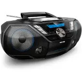 Philips CD-Soundmachine AZB798T/12, Analog & Digital, DAB, DAB+, FM, Spieler, CD, CD-R, CD-RW, Zurückspulen, Schnell vorwärts, Next, Zurück, Programm, Wiederholung, Mixen, 12 W