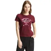 Tom Tailor 1100000002199 DENIM, Damen, Gr. L, rot (tawny port rot), Jersey, Obermaterial: 100% Baumwolle, bedruckt, regular fit normal, Rundhals, Shirts 1100000002199