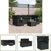 The Living Store 7-tlg. Garten-Sofagarnitur mit Kissen Schwarz Poly Rattan