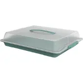 Rotho JOHN Partybutler Kuchenbehälter, 475 x 390 x 98 mm, Transportbox mit transparenter Abdeckhaube, Farbe: mistletoe green