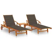 Syfax Sonnenliegen 2 Stk. mit Tisch und Auflagen Massivholz Akazie
