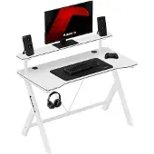 Huzaro Hero 1.9 White – Gaming-Schreibtisch 120 cm mit Regal, Carbon-Beschichtung, Kabelmanagement, Kopfhörerhaken, stabile Stahlkonstruktion