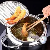 Happyment Japanische Friteuse – Mit Thermometer – Induktionsgeeignet – 24cm – 3,2 L – Edelstahl