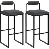 Happyment Barkhocker Nitto Industrial – Dunkelgrau – Barhocker mit Rückenlehne – Küchenstuhl – Samt – 2er set