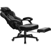 Happyment Gaming Stuhl Hybride – Höhenverstellbar – Mit Fußstütze – Ergonomischer Bürostuhl – Kunstleder – Schwarz