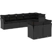 Syfax 8-tlg. Garten-Sofagarnitur mit Kissen Schwarz Poly Rattan